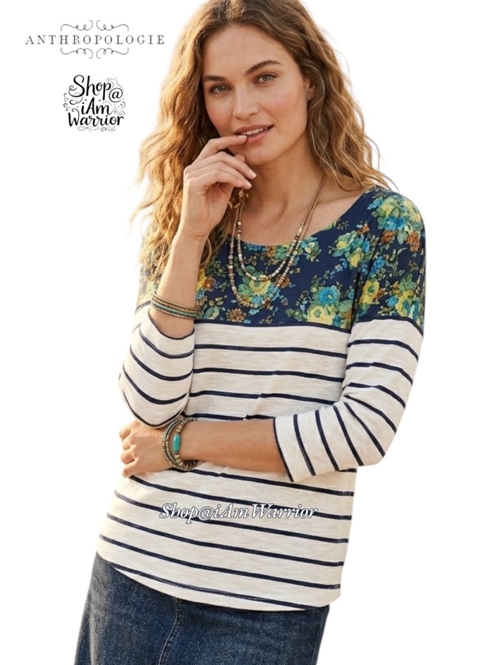 Anthropologie {Postmark} cotton striped floral top *shop@iamwarrior